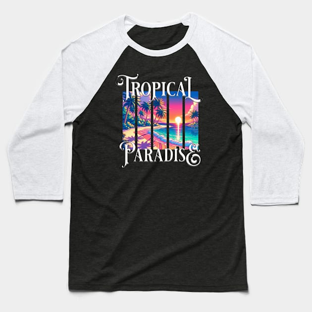 Tropical Paradise Vertical Bars Baseball T-Shirt by TravelTeezShop